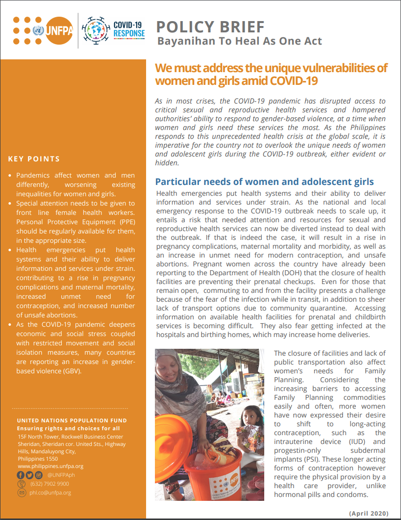 Cover of UNFPA Policy Brief
