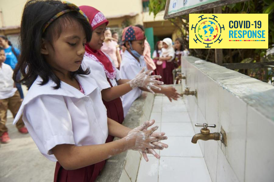 Children washing hands