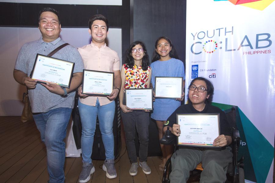 Representatives of five winning teams in UNDP's Youth Co:Lab 2019