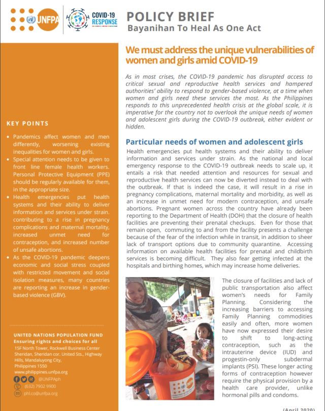 Unfpa Policy Brief Bayanihan Heal As One Act United Nations In Philippines