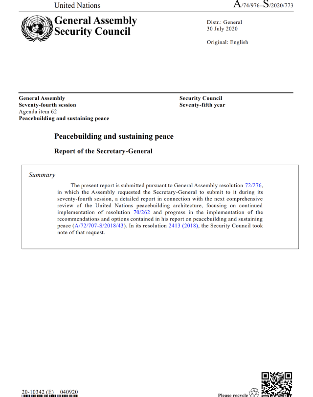 2020 Report of the Secretary-General on Peacebuilding and Sustaining Peace